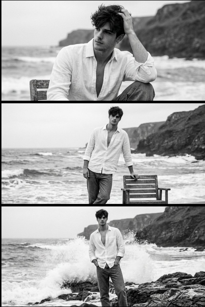 Social Media Post - Black and White Portrait of Man by the Seashore