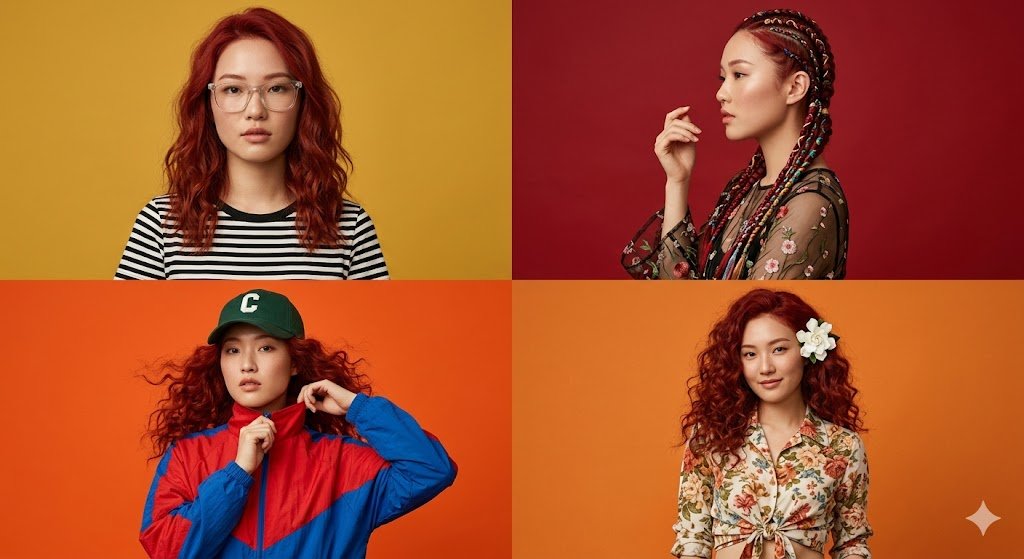 Social Media Post - Four-Panel Fashion Collage of a Woman with Red Hair