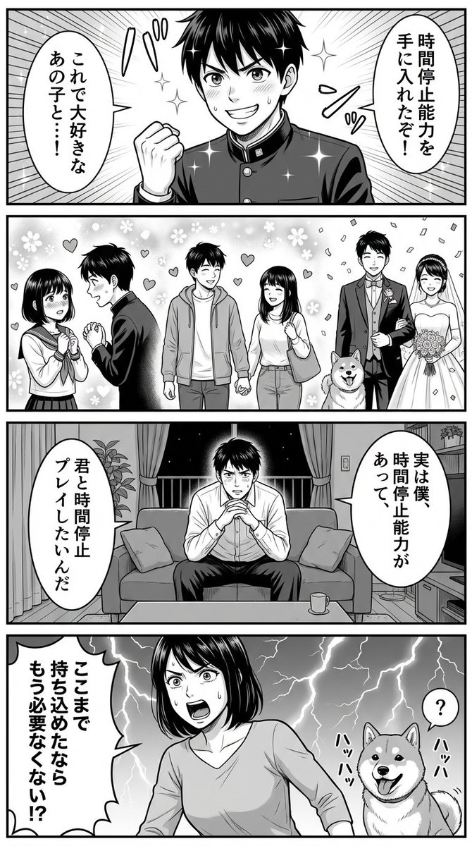 Comic / Storyboard - Four-Panel Manga Prompt for Nano Banana Pro: Time Stop Comedy