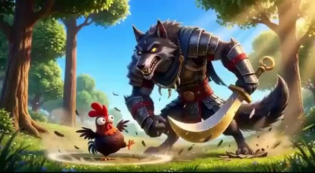 Cinematic Battle Prompt: Wolf vs. Rooster
