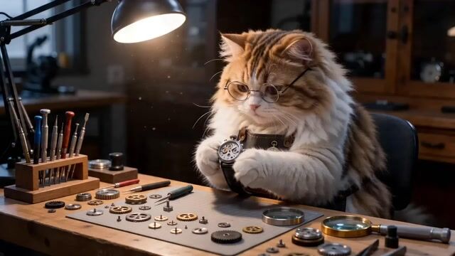 Fluffy Cat Watchmaker Scene Prompt